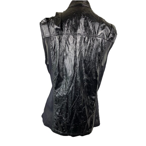 L Vintage lip Service Distress Black Tank Mesh Panel Buckle Shoulders Goth Biker - Picture 4 of 7